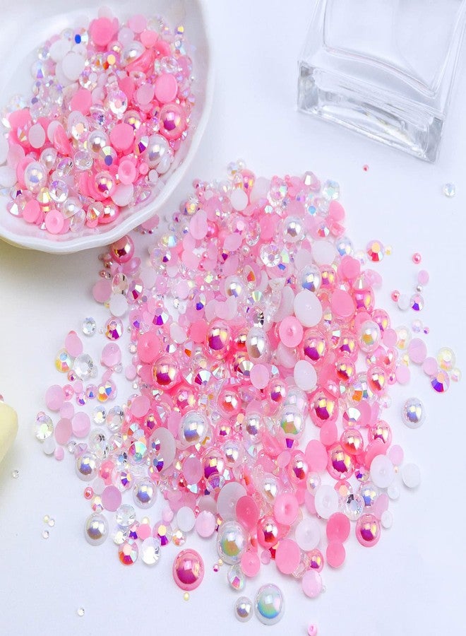 Briskbloom 60g Flatback Pearls and Rhinestones for Crafts, 3620PCS 2mm-10mm Mix for Nails Face Art Tumblers, with Tweezers Wax Pen, White|Pinks - Image 3